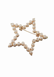 Hot Tomato | Brooch Star Frame Of Pearls - Old Gold/Faux Pearl