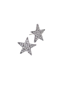 Hot Tomato | Crystal Star Stud Earrings - Silver/Clear Crystals