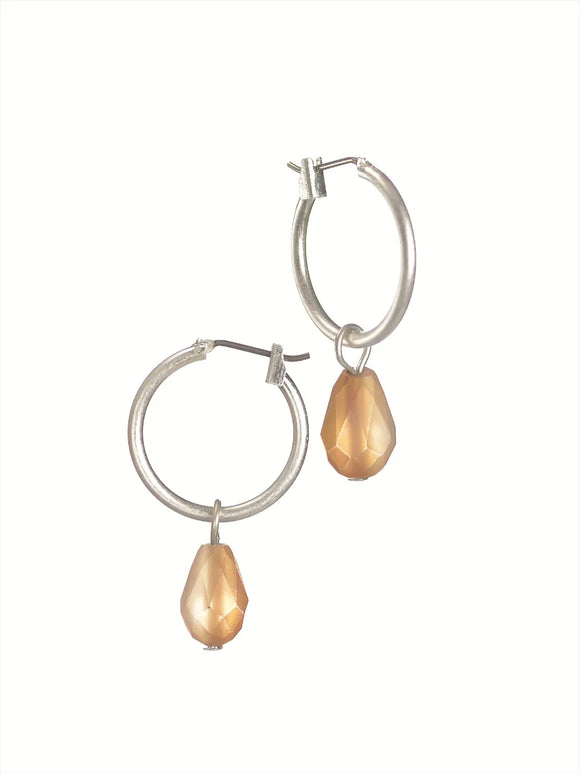 Hot Tomato | Hoop With Teardrop Crystal  Earrings - Silver/Amber