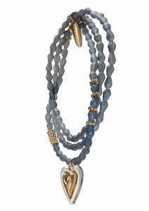 Hot Tomato | Double Two Tone Heart Drop Bracelet - Navy/Silver/Gold